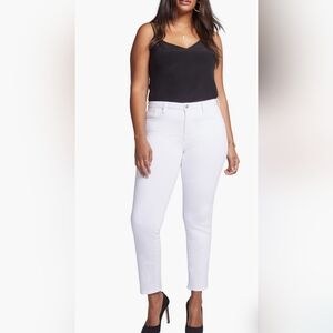 NWT $109 NYDJ Curves 360 White Slim Straight Ankle Side Slits Denim Jeans 8